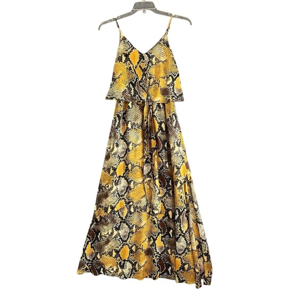 SEE AND BE SEEN Snakeskin Maxi Dress Gold Black Lined Size Small FLAW - Picture 1 of 14